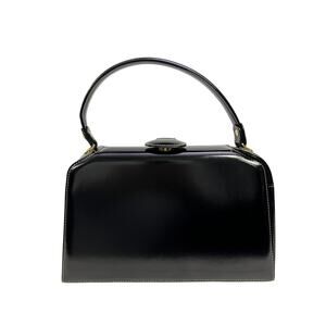 Oscar De La Renta Vintage Black Leather Top Handle Bag Structured Minimalist